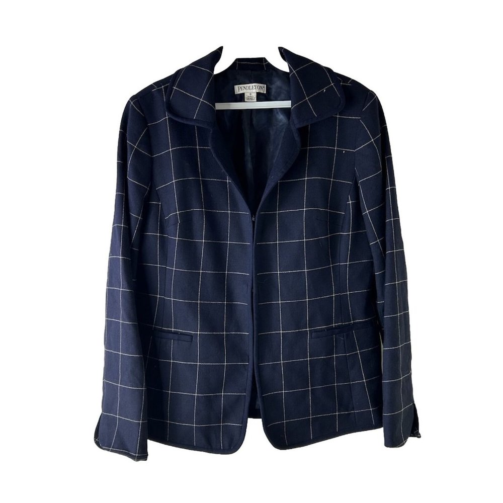 Pendleton Virgin Wool Windowpane Plaid Hook Latch… - image 1